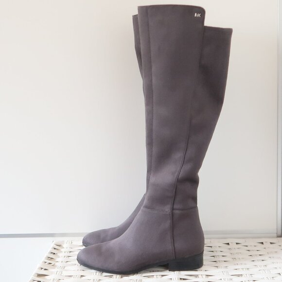 NEW Michael Kors Suede Over The Knee Boots Gray Low Heel Flat Tall Winter Boot 8 - Picture 2 of 15